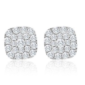 Pompeii3 1Ct TW Round Diamond Cushion Halo Studs 10k Yellow Gold Lab Created Earrings - 1 of 4