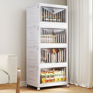 Molysoul 4 Tier Storage Bins with Lids, 23QT Stackable Closet Organizers and Storage with Wheels, Folding Storage Boxes for Home,Office,White - 1 of 4