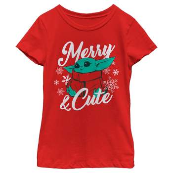 Girl's Star Wars The Mandalorian Christmas The Child Merry and Cute T-Shirt