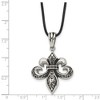 Black Bow Jewelry Stainless Steel & Leather Cord Antiqued Fleur de lis Necklace, 20 Inch - 4 of 4