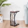 Detachable Single-Layer C-Shaped Side Table with Brown Density Board Tabletop, Black Powder-Coated Iron Frame, and Gold Leaf Brush Design - 4 of 4