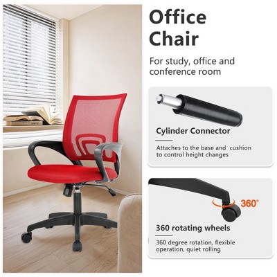 Red Mesh Swivel Task Office Chair with Adjustable Arms