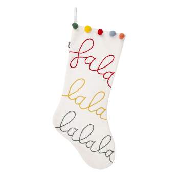 HGTV Home Collection "Falala" Embroidered Christmas Stocking, White, 20 in
