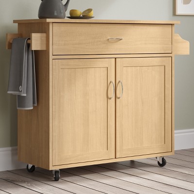 Oak Rolling Kitchen Cart with Spice Rack and Storage