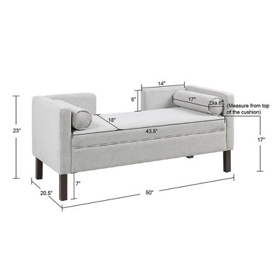 Gray Upholstered Lawson Bench with Bolster Pillows