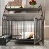 Large Pet Cage with Storage Rack, Double-Layer Dog Crate with Drawers & Stainless Steel Bowls, Black + Smoke Gray - Nertpow - 3 of 4