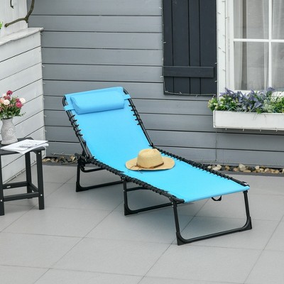 TiramisuBest Folding Chaise Lounge Pool Chairs with Pillow, Reclining Back, Steel Frame & Mesh for Beach, Yard, Patio – Blue