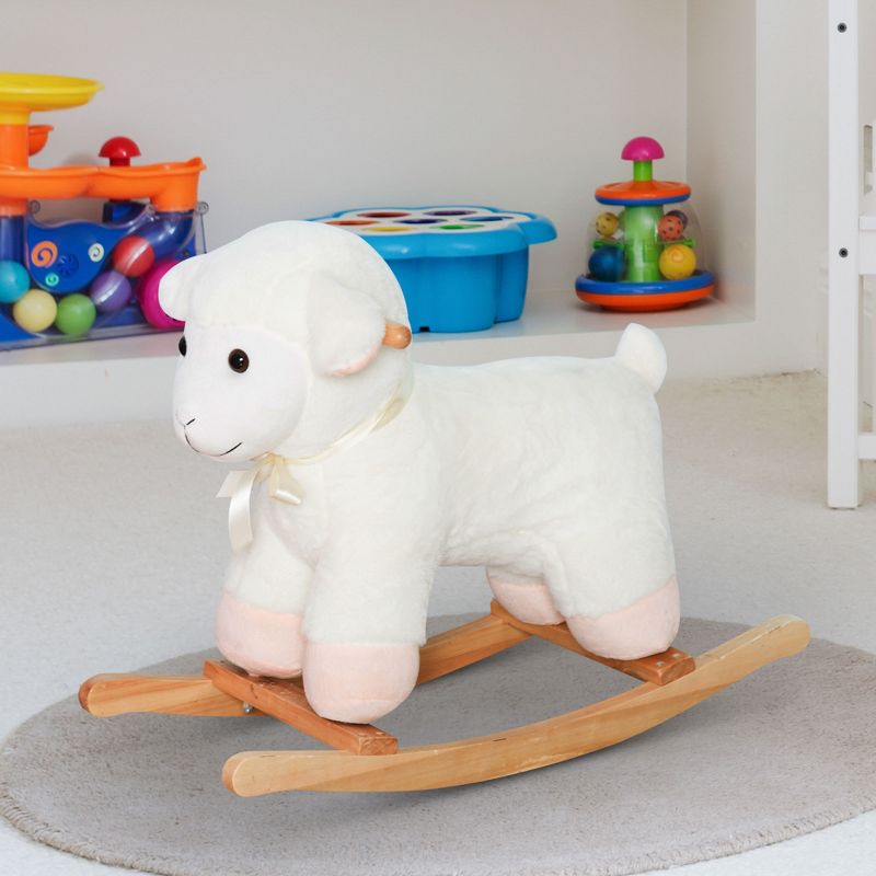 Qaba Lamb Rocking Horse Sheep, Nursery Stuffed Animal Ride On Rocker for Kids, Wooden Plush, 2 of 8