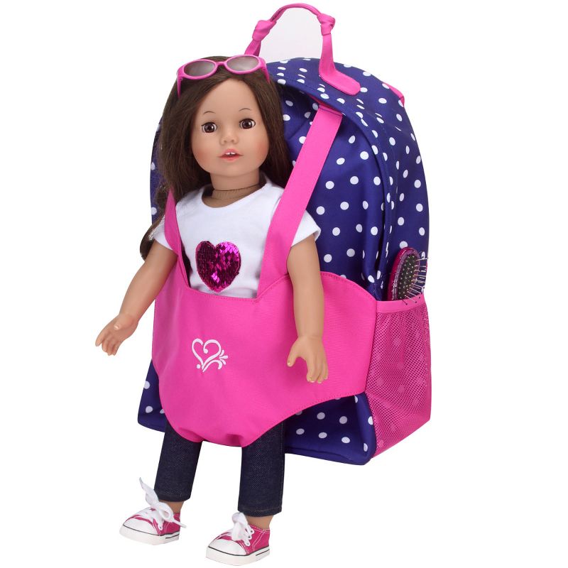 Sophia’s Polka Dot Backpack Carrier to fit 15'' & 18'' Dolls, Navy, 4 of 10