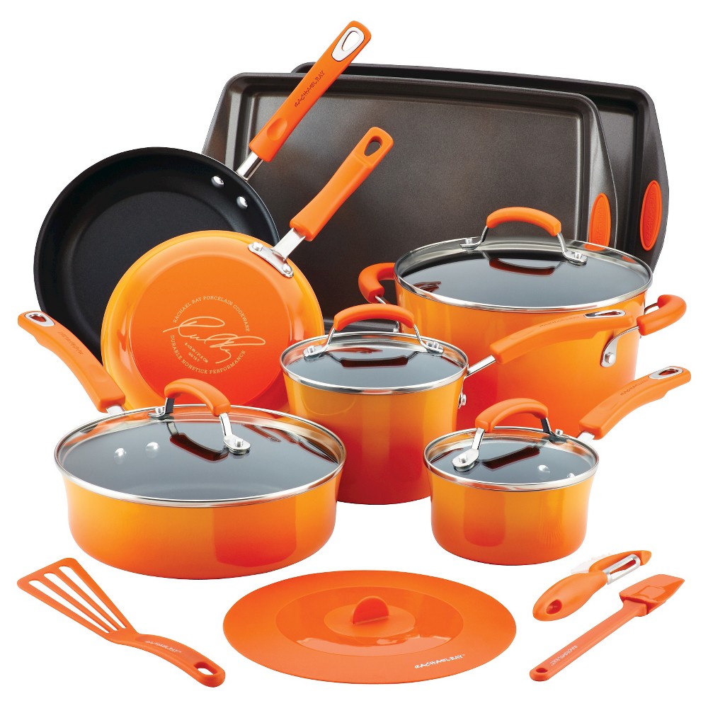 Rachael Ray Hard Enamel Nonstick 16-pc. Cookware Set, Orange Gradient