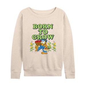 Women's - Garfield - Born To Grow Lightweight French Terry Wide Neck Long Sleeve Shirt - 1 of 4