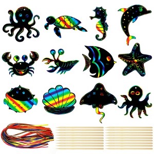 Wrapables 36pc Rainbow Scratch Arts Ornaments, DIY Magic Scratch Arts and Crafts - 1 of 4