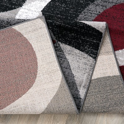 Red and Gray Geometric Circles 6' x 9' Synthetic Area Rug
