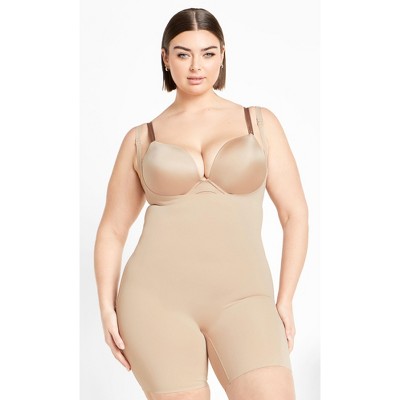 CITY CHIC | Women's Plus Size  Power Mid Thigh Bodysuit - latte - 14W