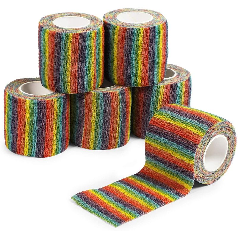 Zodaca 6 Rolls Self Adhesive Bandage Wrap 2 Inch x 5 Yards - Cohesive Vet Tape for First Aid, Sports, Tattoo (Rainbow Colors), 1 of 5