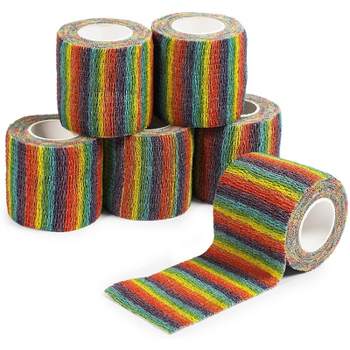 Zodaca 6 Pack Self Adhesive Bandage Wraps, Cohesive Tape, Rainbow Colors, 2 in x 5 Yards