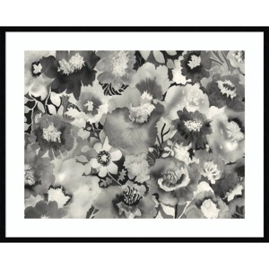 41" x 33" Floral in Black and White by Neela Pushparaj Wood Framed Wall Art Print - Amanti Art - 1 of 4