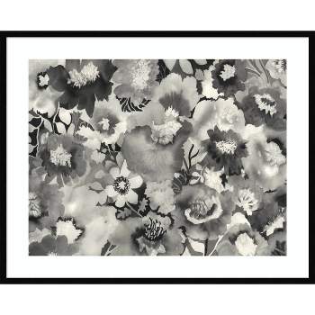 41" x 33" Floral in Black and White by Neela Pushparaj Wood Framed Wall Art Print - Amanti Art