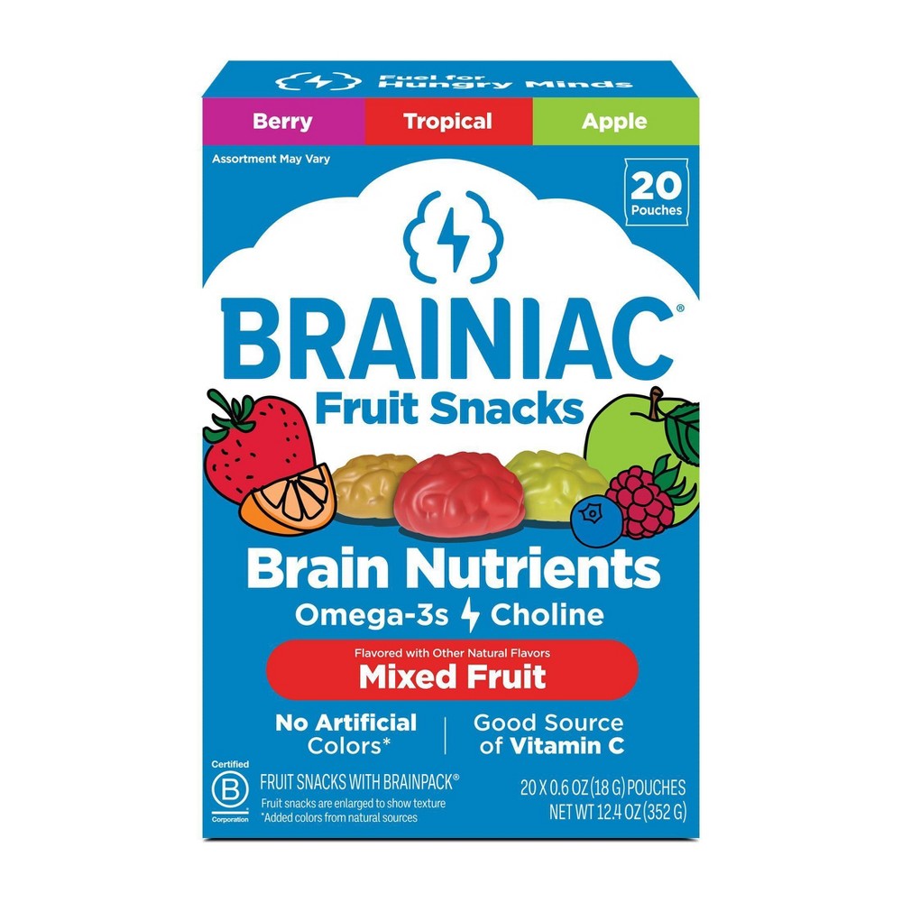 Brainiac Fruit Snacks with Omega-3s Mixed Fruit - 12.4oz/20ct: Certified Gluten-Free