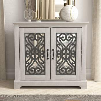 Galano Calidia Accent Cabinet with 2 Doors in Knotty Oak, Dusty Gray Oak