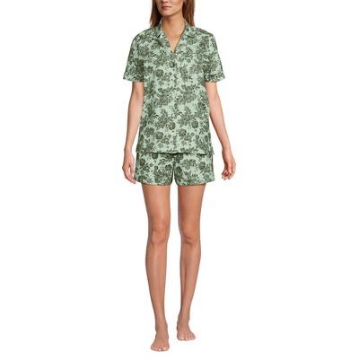 Lands' End Women Linen 2 Piece Pajama Set - Short Sleeve Top and Shorts