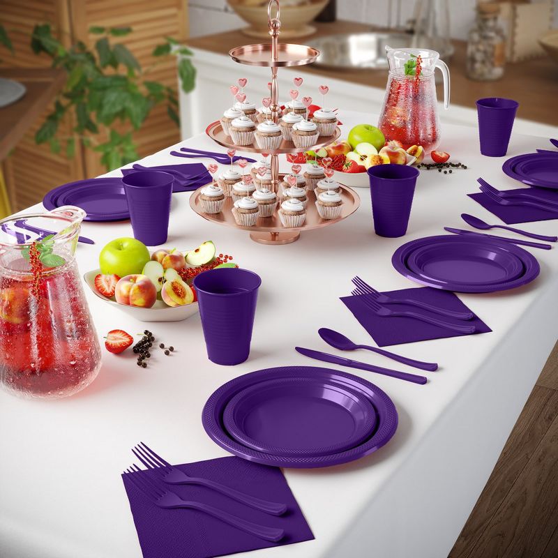 Crown Display 350 Piece Solid Color Disposable Plastic Dinnerware party set- Serves 50, 4 of 8