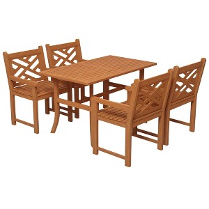 Outsunny Outdoor Patio Dining Set, 4 Seater Wood Dining Table and Chairs for Backyard, Conservatory, Garden, Poolside, Deck, Teak - 1 of 4