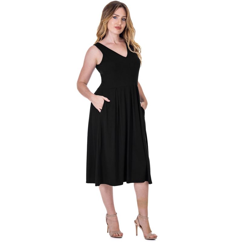 24seven Comfort Apparel Fit and Flare Midi Sleeveless Dress with Pocket Detail, 2 of 5