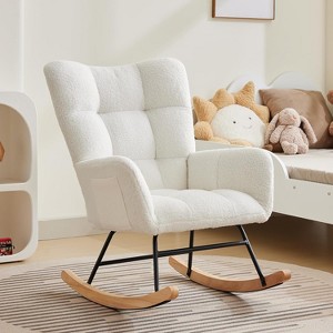 Nursery Rocking Chair, Living Room Glider Rocker for Breastfeeding, Plush Teddy Upholstered Armchairs Indoor with High Backrest - 1 of 4