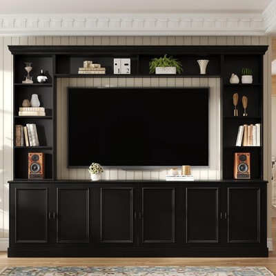 Bella Depot 97.4"W Elegant 4-Piece Wall Unit Entertainment Center with Bookshelf for TVs Up to 70 Inch