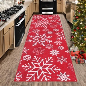 Christmas Door Mat Snowflake Welcome Rug, Washable Non-Slip Bathroom Mat, Festive Indoor Front Door Carpet for Bedroom, Entryway, or Kitchen - 1 of 4