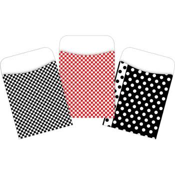 3pk 30ea Red & Black Classic Library Pockets - Barker Creek, Self-Adhesive, Index Card Size, Multi-Design Pack
