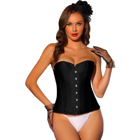 Black Satin Corset Bodysuit, Tops