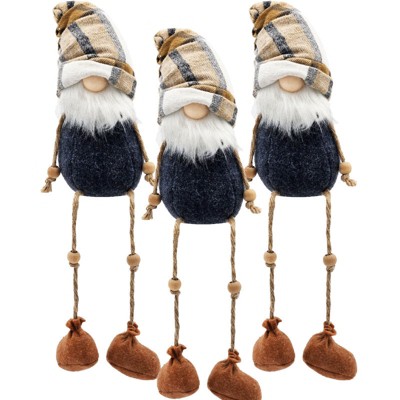 Yukimo Set of 2 Christmas Gnomes Decorations, Rustic Santa Design Table Top Home Ornaments with Fur Details, Beige