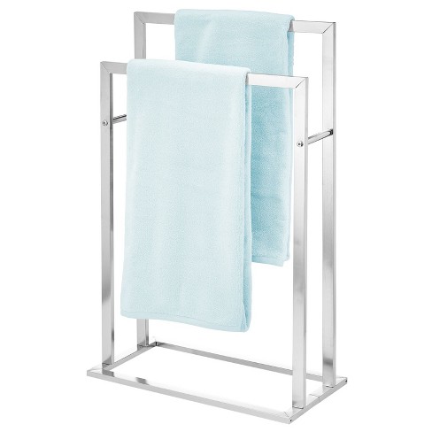 mDesign Metal Tall 2-Tier Free-Standing Bathroom Towel Rack - Chrome