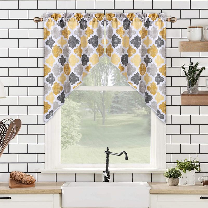 Geometric Quatrefoil Swag Valance Curtains for Windows Cotton Blend Fabric, 56" W x 36" L, 1 of 8