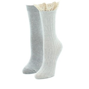 Memoi Lace & More Fashion Cotton Blend Boot Socks 2-Pack Lt Gray Heather One Size - 1 of 2