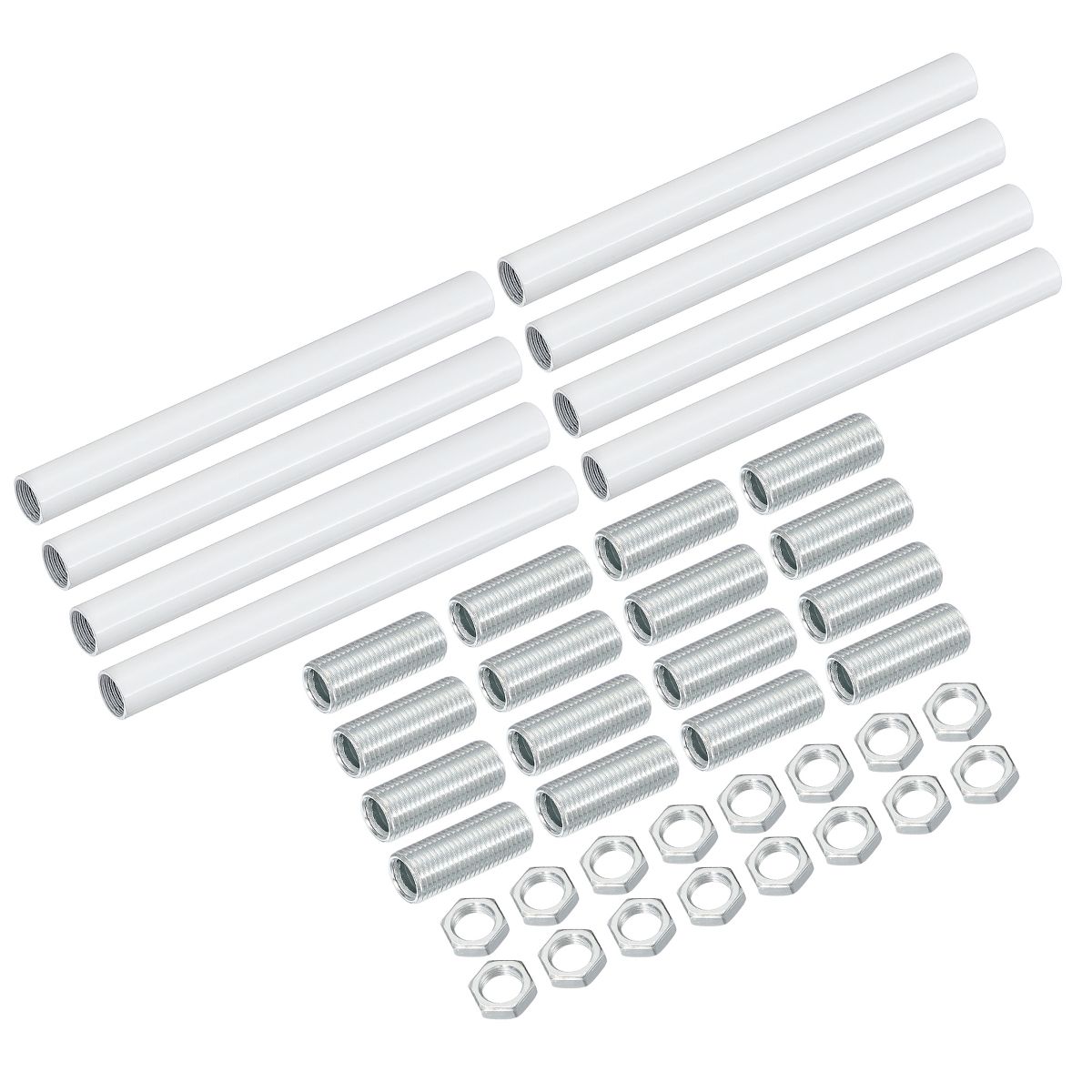 Unique Bargains Indoor Electroplated Iron Threaded Extension Rod Lighting Fixture Downrods White M10 x 3.9" 8 Sets