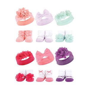 Hudson Baby Infant Girl 12Pc Headband and Socks Giftset, Pink Purple Mint Pink Purple, One Size - 1 of 3