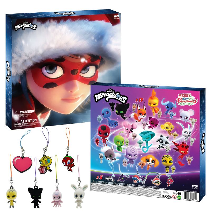 Miraculous Ladybug Advent Kwami Calendar with Miniature Flocked Kwamis, Seasonal Charms Collectible Toys for Kids for Christmas with Hooks and Ribbons, 3 of 7