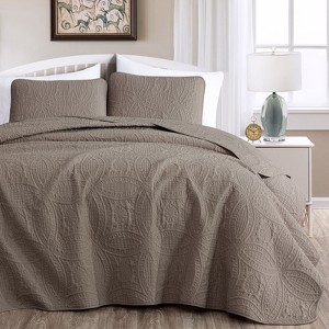 FIONECA Oversized 3 Piece Quilted Bedspread Set Includes Bedspread Matching Shams For Versatile Bedroom Styling - 1 of 4