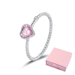 Gorgeous Pink Diamond Ring Band for Wome Stunning Heart-Shaped S925 Silver Zircon Ring, Stylish Promise Ring for Memorable Occasions - 1 of 4