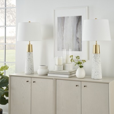 Elegant White and Gold Terrazzo 29" Ceramic Table Lamp