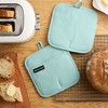 KITCHENAID Gourmet Series Gridlines Pot Holders 2-Pack Set, Heat Resistant up to 600°F, Soft Silicone Grip, Magnetic Cuff, Mineral Water Aqua, 8"x8" - 2 of 4