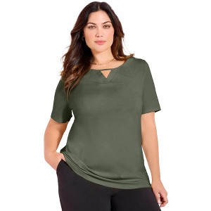 Catherines Suprema Pleat-Neck Tee - 1 of 4