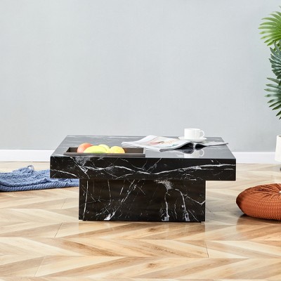 Maggift Patio End Tables, Texture Design Coffee Table for Living Room, Patio, Bedroom, Black, 31.4"*31.4"*12"