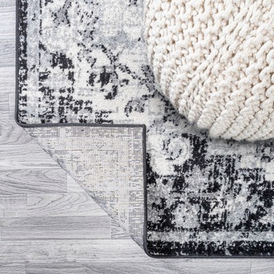 Gray and Black Medallion Synthetic 4' x 6' Area Rug