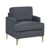 Chenille Fabric Upholstery Plywood Metal Modern Comfort Accent Chair with Foam Padding, Reversible Cushions, Removable Cover and Gold Finish Legs - 3 of 4
