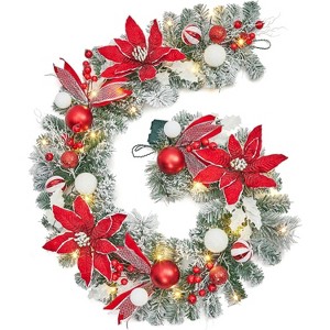 6FT Christmas Garland with 20 Warm White LED Lights,Realistic Design with Flowers - 1 of 4