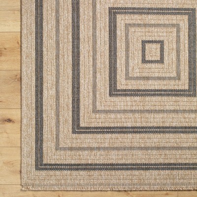 Emiko 5'3" Square Beige and Black Stain-Resistant Synthetic Rug